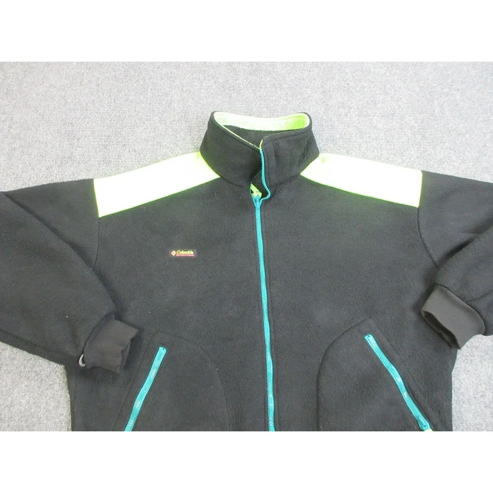 Vintage Columbia Fleece Jacket Mens XL‎ Black Bomber Neon Zip USA Made 90s
